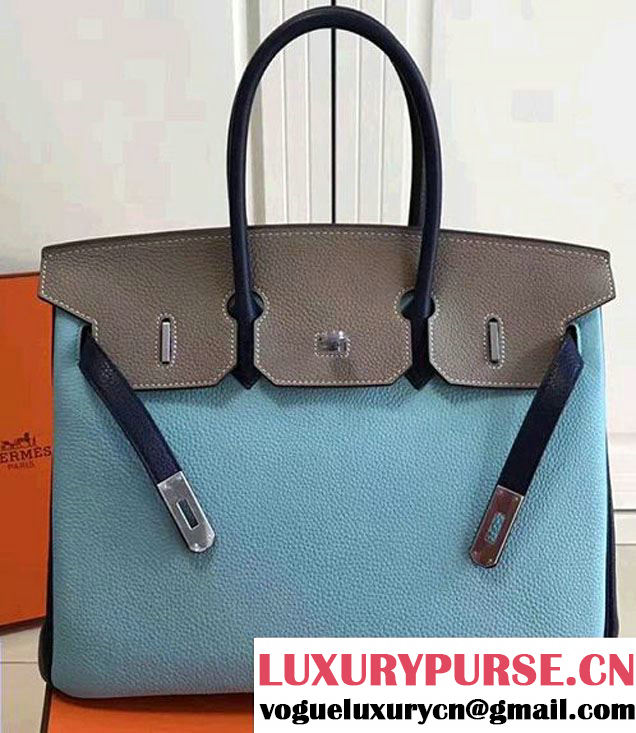 Hermes Mini Birkin 30cm Bag in Original Togo Leather Bag Light Blue/Gray