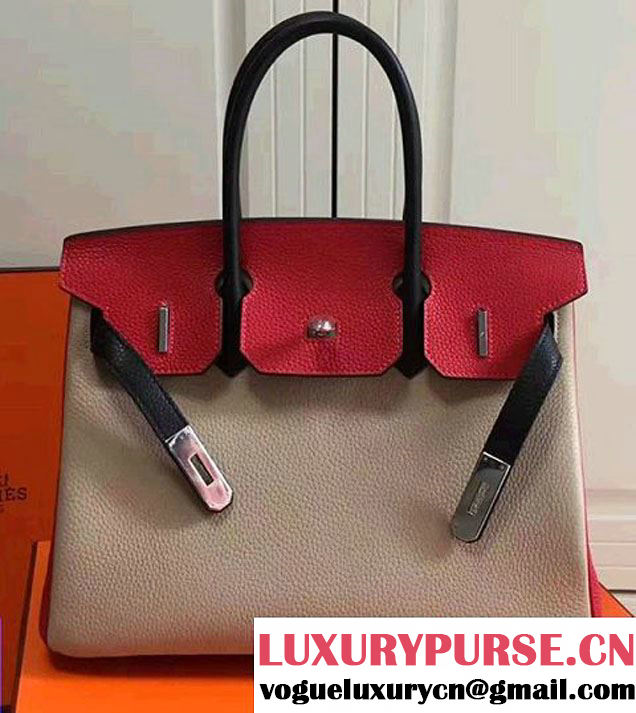 Hermes Mini Birkin 30cm Bag in Original Togo Leather Bag Light Brown/Red