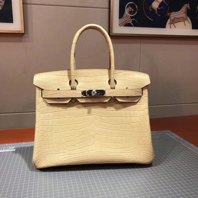 Hermes Birkin 30cm Shiny Niloticus Crocodile Skin Bag Handstitched Palladium Hardware, Paille 1A