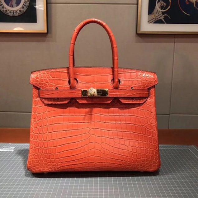 Hermes Birkin 30cm Matte Niloticus Crocodile Skin Bag Handstitched Palladium Hardware, Rouge Indien