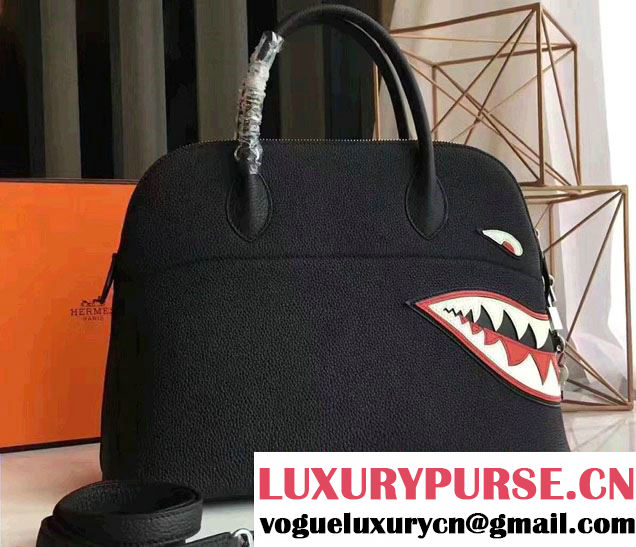 Hermes Shark Print Bolide Tote Bag in Original Leather Black