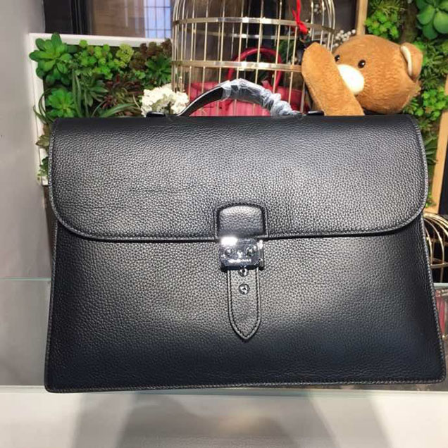 Hermes Sac a Depeche 38cm Briefcase Business Bag Togo Calfskin Leather Palladium Hardware Handstitched Black