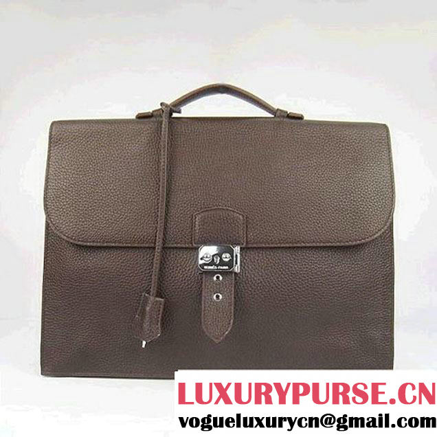 Hermes Sac Depeche 38cm Briefcase Clemence Brown