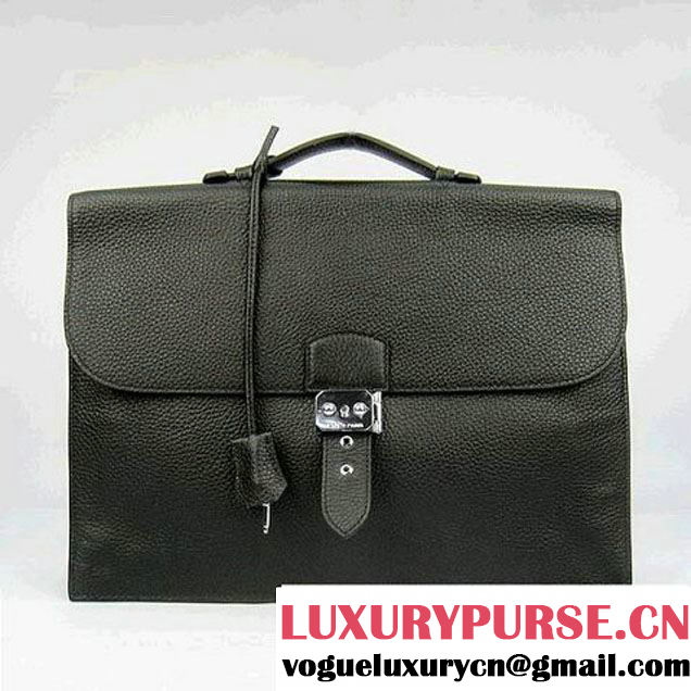 Hermes Sac Depeche 38cm Briefcase Clemence Black