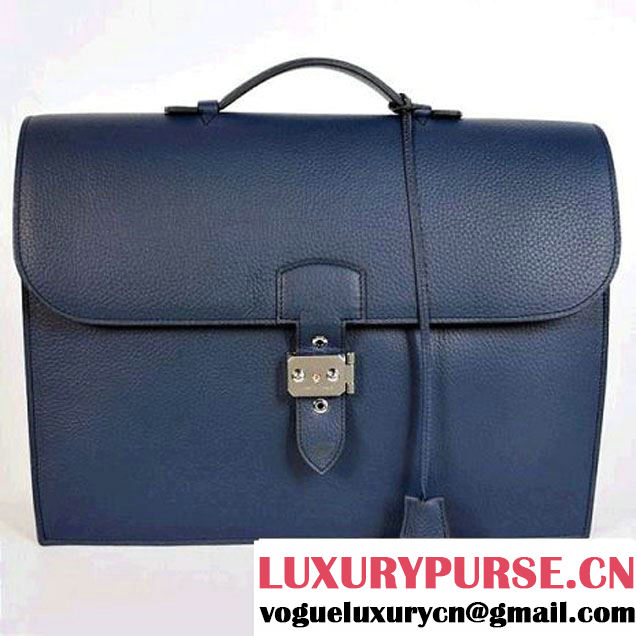 Hermes Sac Depeche 38cm Briefcase Clemence Dark Blue