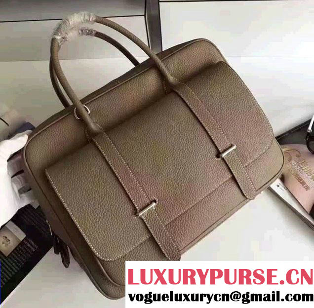 Hermes Steve 38CM Travel Bag Clemence Leather Gray