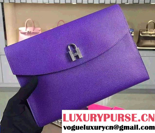 Hermes Vintage H Clutch Bag Purple 01 2015