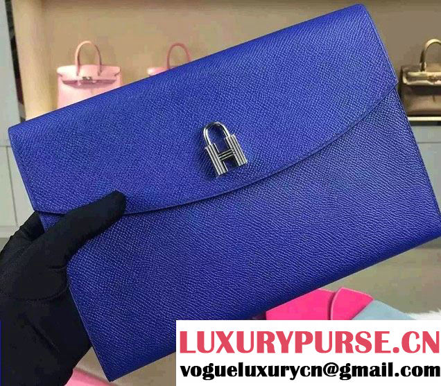 Hermes Vintage H Clutch Bag Blue 2015