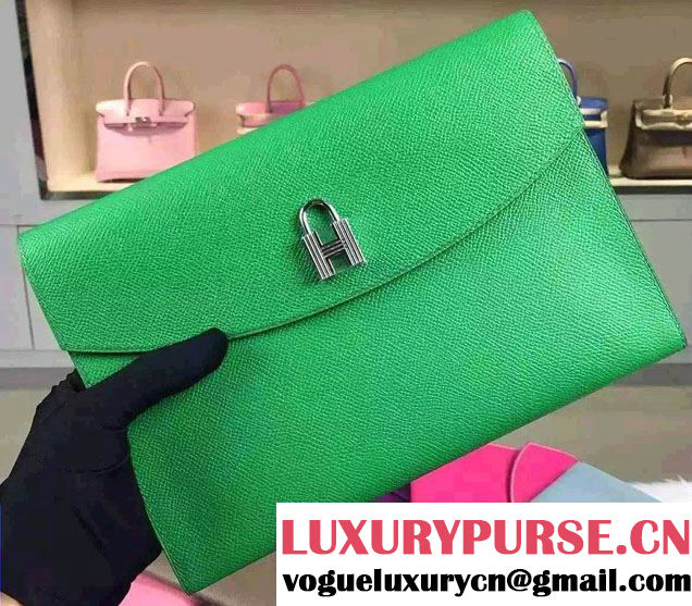 Hermes Vintage H Clutch Bag Green 2015