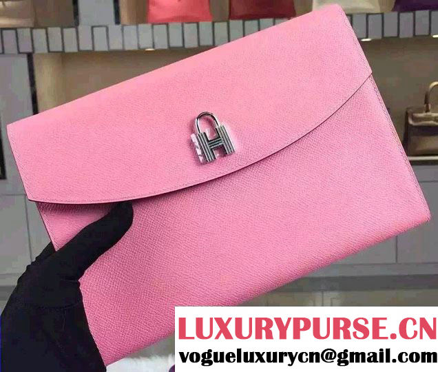 Hermes Vintage H Clutch Bag Pink 2015