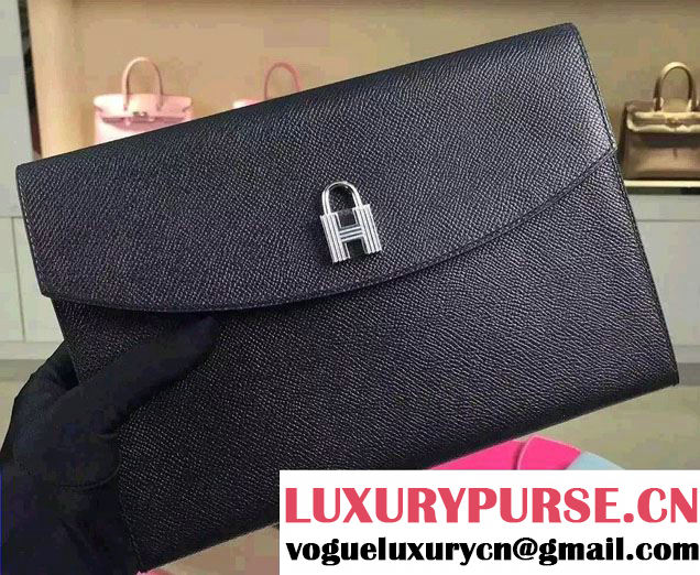 Hermes Vintage H Clutch Bag Black 01 2015