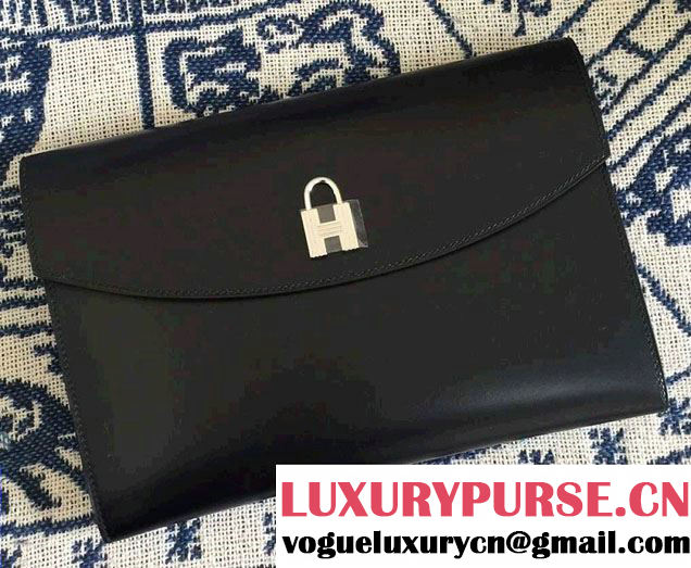 Hermes Vintage H Clutch Bag Black 02 2015