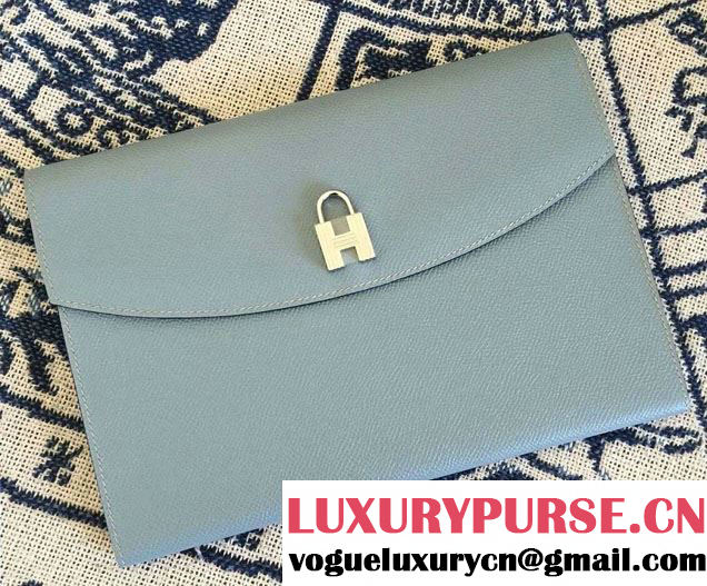 Hermes Vintage H Clutch Bag Pale Blue 2015