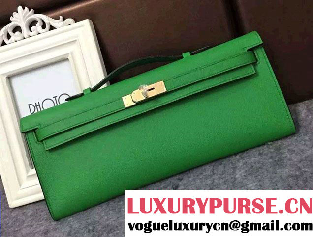 Hermes Original Epsom Leather Kelly Cut Clutch Bag Light Green 2016