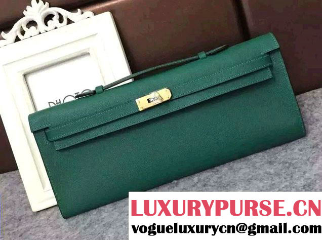 Hermes Original Epsom Leather Kelly Cut Clutch Bag Green 2016