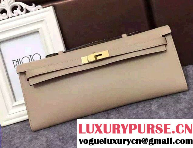 Hermes Original Epsom Leather Kelly Cut Clutch Bag Light Gray 2016