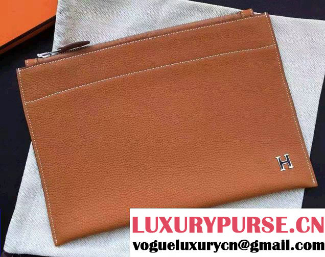 Hermes Original Leather Cosmetic Pouch Clutch Bag Khaki