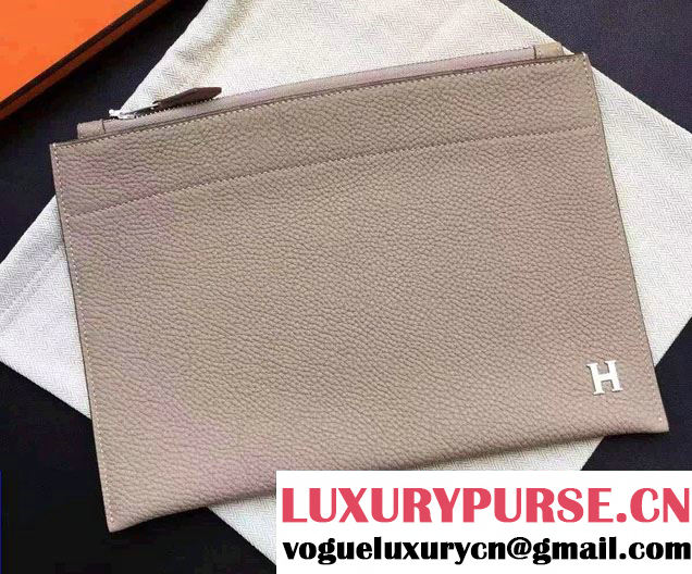 Hermes Original Leather Cosmetic Pouch Clutch Bag Pale Gray