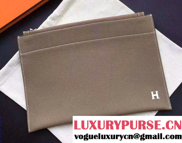 Hermes Original Leather Cosmetic Pouch Clutch Bag Etoupe