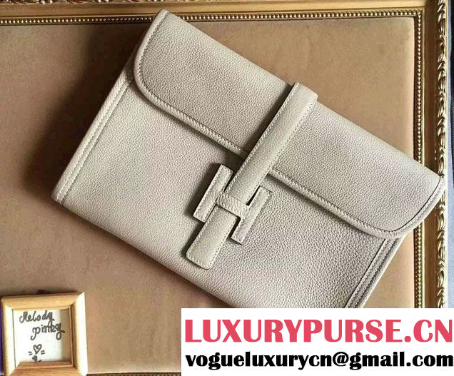 Hermes Jige PM Clutch Bag in Original Togo Leather Pale Gray