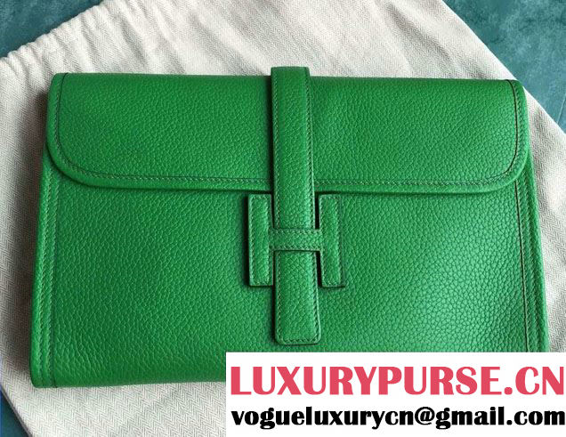 Hermes Jige PM Clutch Bag in Original Togo Leather Green