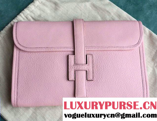 Hermes Jige PM Clutch Bag in Original Togo Leather Cherry Pink