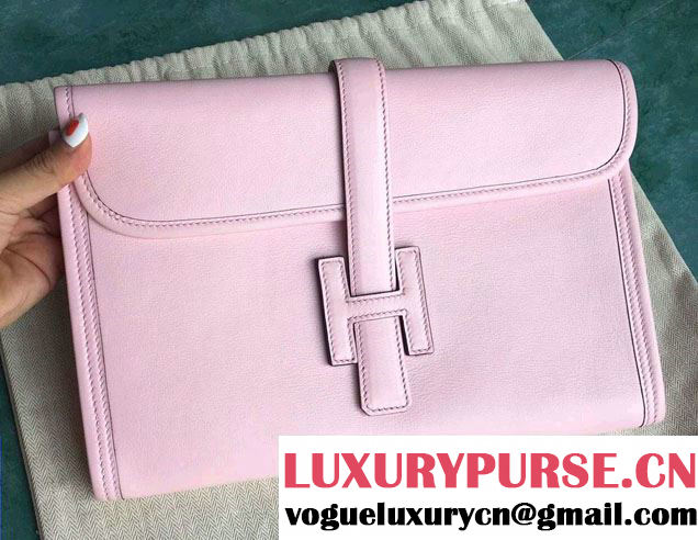 Hermes Jige PM Clutch Bag in Original Swift Leather Cherry Pink