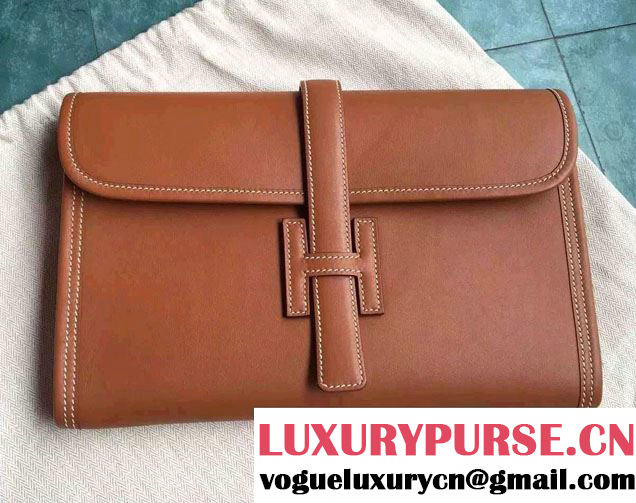 Hermes Jige PM Clutch Bag in Original Swift Leather Brown