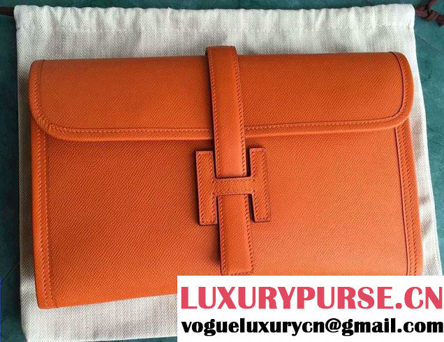 Hermes Jige PM Clutch Bag in Original Epsom Leather Orange