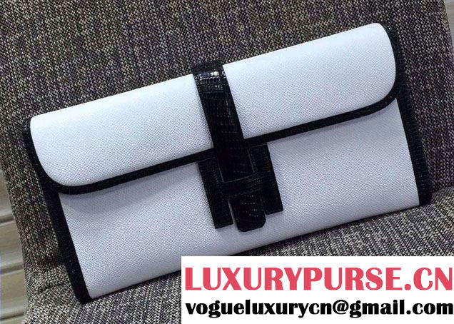 Hermes Jige Elan 29 Clutch Bag in Original Epsom Leather and Lizard White