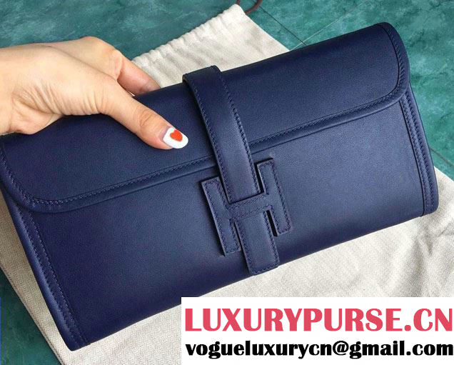 Hermes Jige Elan 29 Clutch Bag in Original Swift Leather Dark Blue