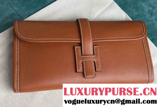 Hermes Jige Elan 29 Clutch Bag in Original Swift Leather Brown