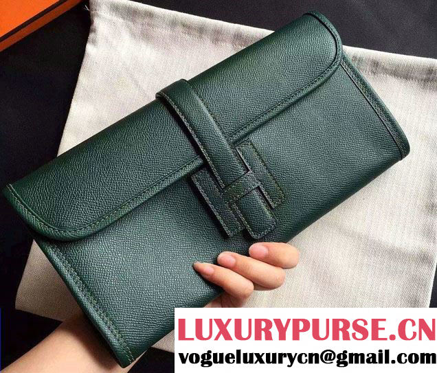 Hermes Jige Elan 29 Clutch Bag in Original Epsom Leather Dark Green