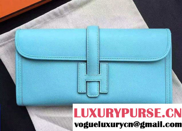 Hermes Jige Elan 29 Clutch Bag in Original Epsom Leather Macaron Blue