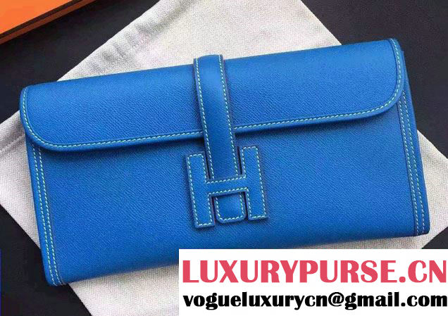 Hermes Jige Elan 29 Clutch Bag in Original Epsom Leather Turquoise Blue