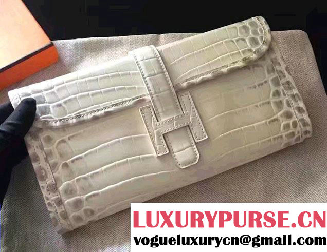 Hermes Jige Elan 29 Clutch Bag in Croco Pattern Leather Himalaya