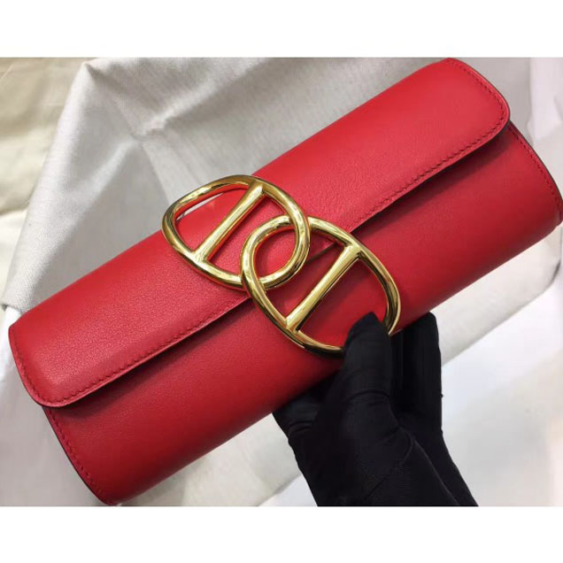 Hermes Handmade Swift Leather Egee Clutch Bag Red