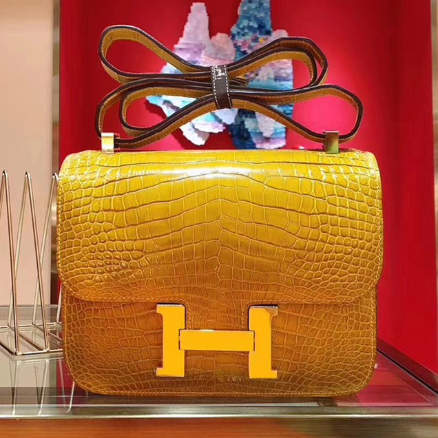 Hermes Constance Bag In Crocodile Leather Yellow