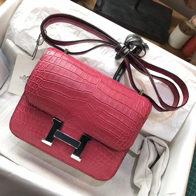 Hermes Constance Bag In Crocodile Leather Rosy