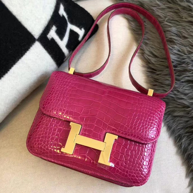 Hermes Constance Bag In Crocodile Leather Rose