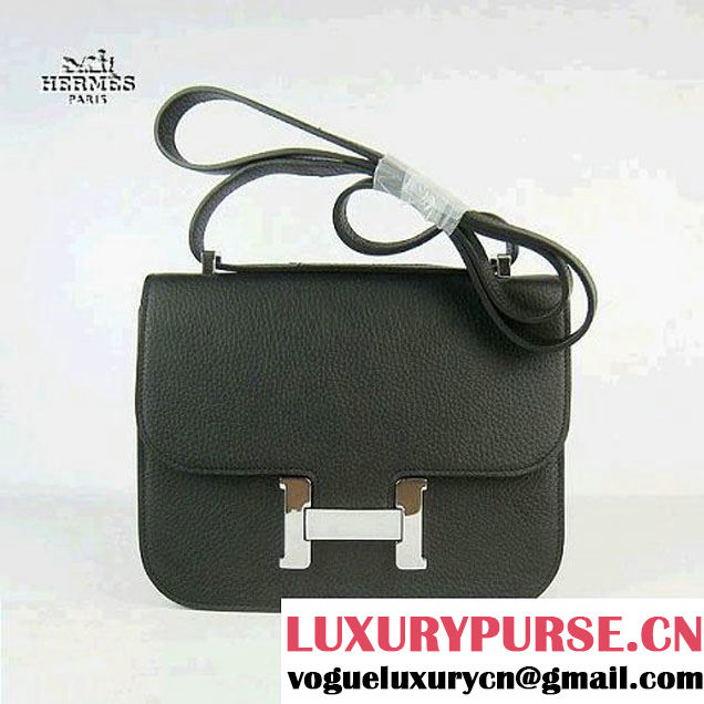 Replica Hermes H017 Black Leather Silver Hardware