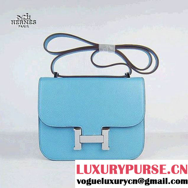 Replica Hermes H017 Light Blue Leather Silver Hardware