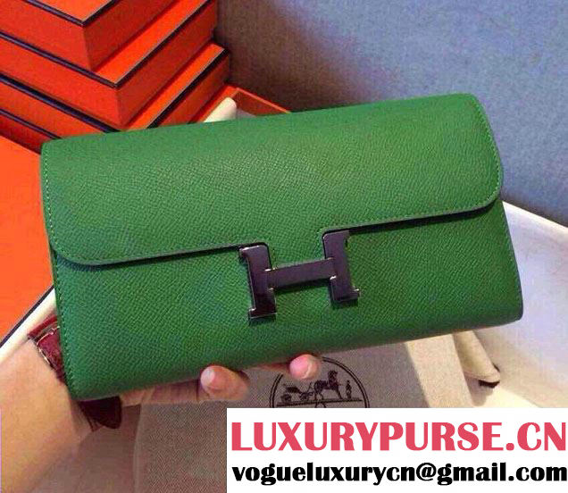 Hermes Epsom Calfskin Constance Long Wallet Clutch Bag Green 2014