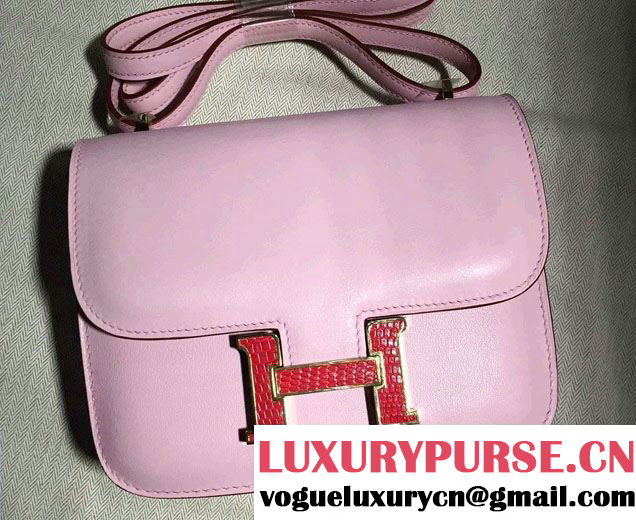 Hermes Constance Swift Bag Pink with Lizard Leather Buckle Red 2016