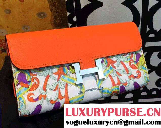 Hermes Constance Long Wallet Clutch Bag in Original Leather Flowers Orange 2016