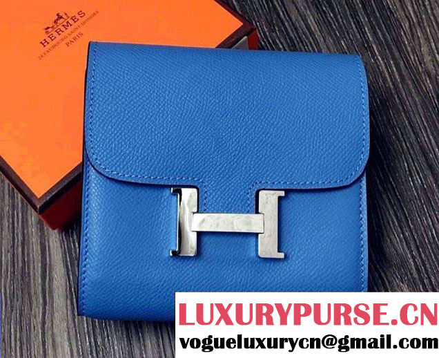 Hermes Epsom Leather Constance Short Wallet Light Blue