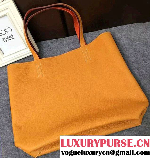 Hermes Double Sens Shopping Tote Bag In Original Togo Leather Yellow/Orange