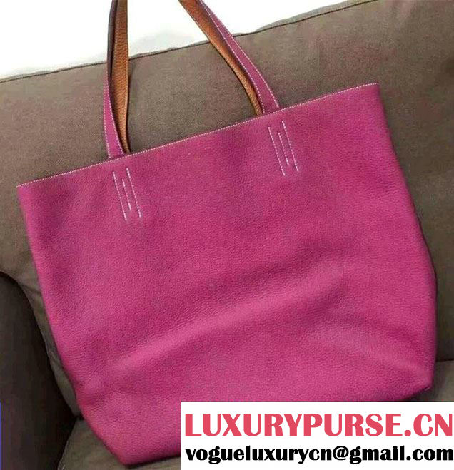 Hermes Double Sens Shopping Tote Bag In Original Togo Leather Hot Pink/Orange