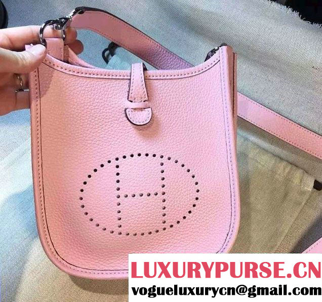 Hermes Origianl Togo Leather Mini Evelyne Bag Pink