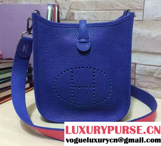 Hermes Origianl Togo Leather Mini Evelyne Bag Blue